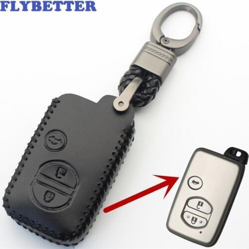 FLYBETTER Genuine Leather KeyChain 3Button Smart Key Case Cover For Toyota Prado/Crown/Camry/Reiz Car Styling (B) L327