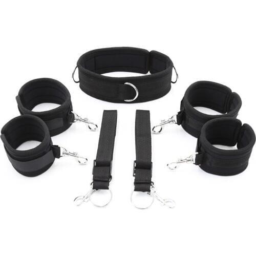 Adult Games Slave Fetish BDSM Bondage Bed Restraints Neck Collar Hand Ankle Cuffs Erotic Handcuffs Sex tools For Couples toys