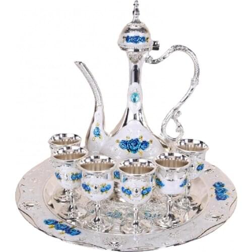 European Court Retro Lady Style Drinking Tools 8Pcs/Set European Vintage Metal Wine Cup Kettle Tray Kit Wedding Home Gifts Set