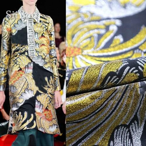 France style luxury yellow floral metallic floral jacquard brocade fabric for dress black jacquard tissu tecidos stoffen SP4938