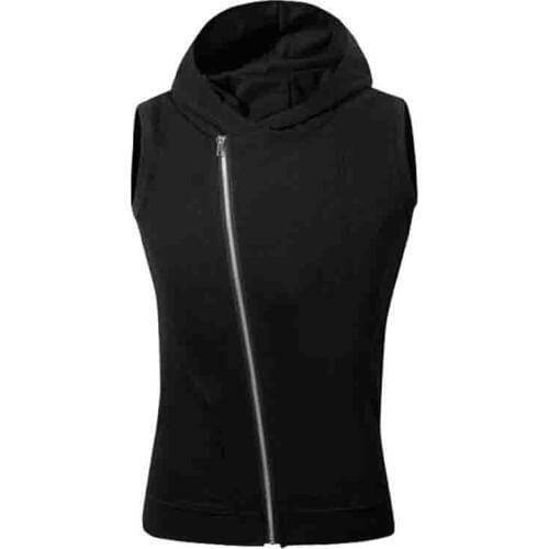 HOT 2019 Outdoor Summer Active sport Jogging running sleeveless vest hoodies tank top oblique Zipper mens vest plus size 5XL