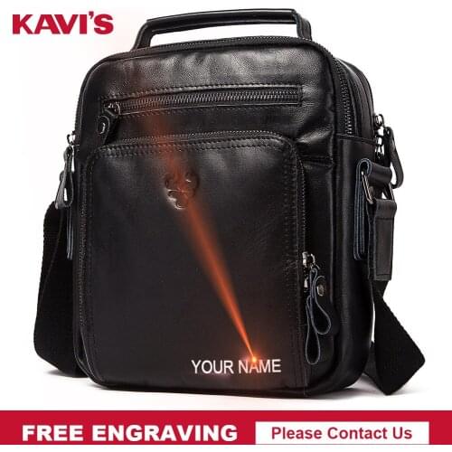 KAVIS Brand Genuine Leather Shoulder Bag Men Messenger Bags Handbag Busines Bolsas Travel Brand Crossbody Bag Free Engraving