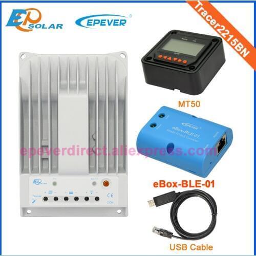 MPPT solar panel charge controller with MT50 remote meter 20A Tracer2215BN USB cable computer connect and BLE function