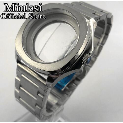 Miuksi 40mm silver case sapphire crystal watch case fit ETA2836 Miyota 8205 8215 821A Mingzhu DG2813 3804 Seagull 1612 movement