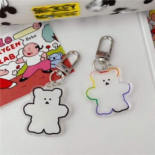 Cartoon Cute Candy Bear Key Buckle Acrylic Transparent Black White Rainbow Border Key Chain backpack Decorative Pendant Ornament