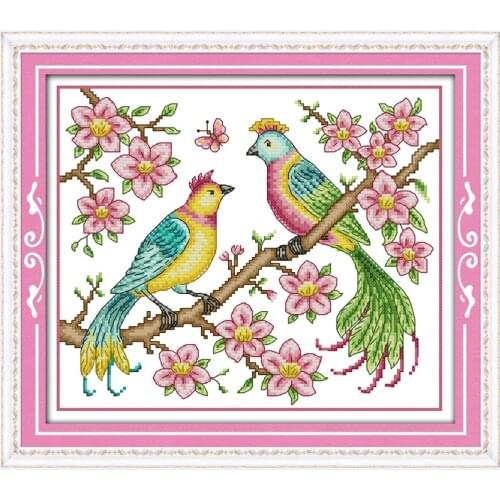 Love birds cross stitch kit 14ct 11ct pre stamped canvas embroidery DIY handmade needlework