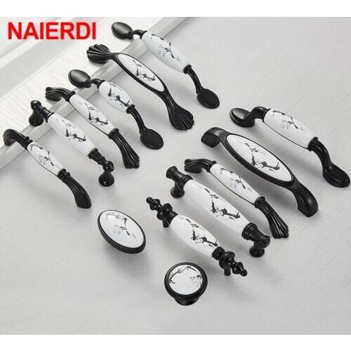NAIERDI Vintage Ink Painting Ceramic Cabinet Handles Antique Drawer Knobs Wardrobe Door Handles European Furniture Handle