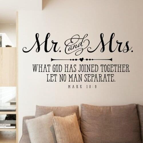 Mr And Mrs Wall Sticker Christian Quote Bible Verse About Love Couple Bedroom Home Decor Wedding Decals Vinyl Wall Art Murals
