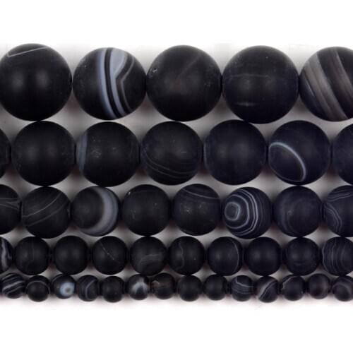 Natural Frosted Black Striped Agates Stone Beads Round Loose Spacer Beads For Jewelry Making 4/6/8/10/12mm DIY Bracelet Handmade