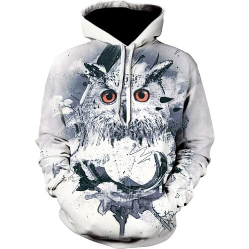 Newest 2021 3D Printing Owl Mens And Womens Hoodie autumn and winte white Sweatshirt Fashion Hip-Hop Top Casual Long-Sleeved