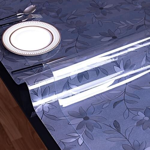 2021 New PVC Soft Glass 1.0mm Thick Clear Transparency PVC Table Cloth Waterproof Oilproof Kitchen Dining Table Covers Placemats