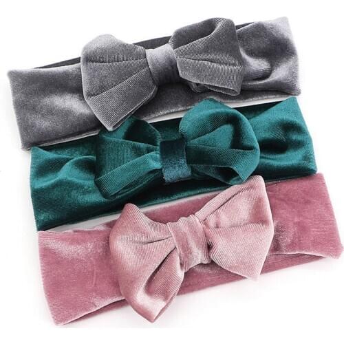 New Autumn Winter Soft Baby Boys Girls Velvet Headbands Children Kids Toddler Solid Cute Bow Headbands Hair band Accessories