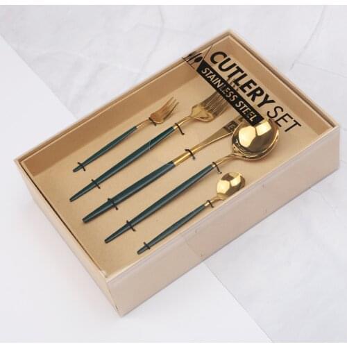 New Style Golden Cutlery Stainless Steel 20Pcs Knives Forks Spoons Set Kitchen Tableware Western Gold Cutlery Set with Gift Box