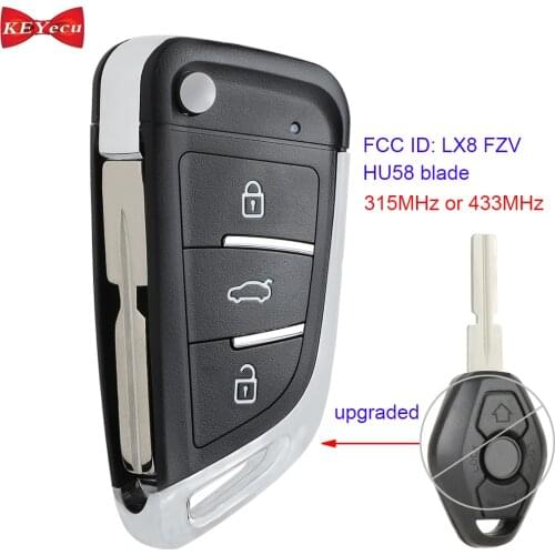KEYECU for BMW EWS 3 5 6 7 8 Series Upgraded Remote Key Fob FCC ID: LX8 FZV 315MHz/ 433MHz HU58 Blade