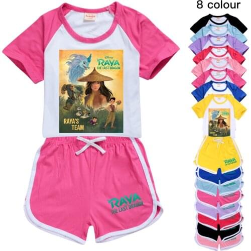 Toddler Girls Raya and The Last Dragon Boy Clothes Summer Cotton Short Sleeve T Shirt + Shorts Cosplay Costume Tops Pants Set