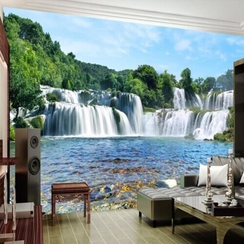 Custom Self-adhesive Wallpaper Waterfall Nature Landscape 3D Photo Mural Wallpapers For Living Room Background Wall Decoration