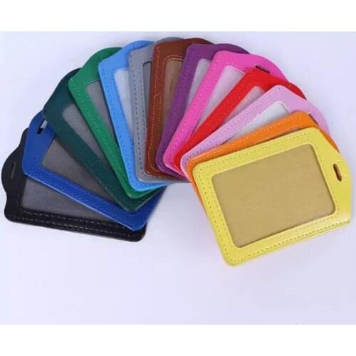 Luxury Quality PU Leather Material Card Sleeve Sets ID Badge Case Clear Bank Credit Card Badge Holder School Student Office