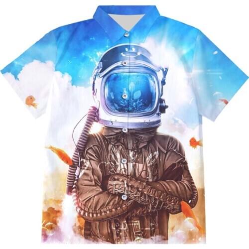 IFPD EU Size Button Shirts 3D Printed Astronaut Short Sleeves Shirts Galaxy Space Planet Funny Streetwear Plus Size Clothing