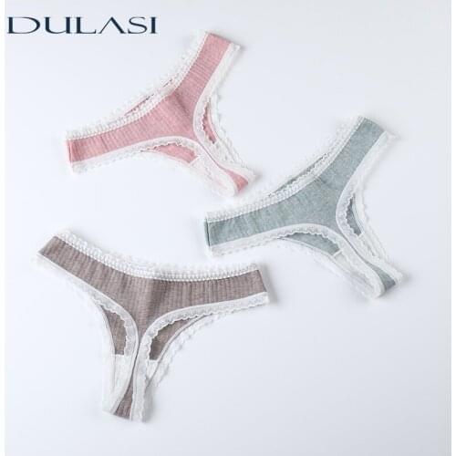 Sexy Thong For Women Comfortable Cotton Panties Lace G String Solid Color Lingerie Four Season Top Recommend M-XL Dropshipping