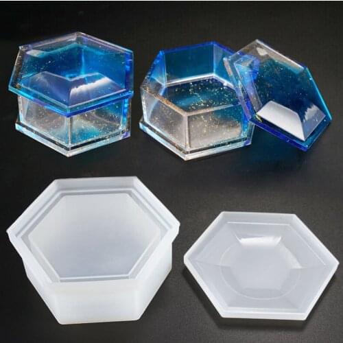 Silicone Hexagon Storage Box Crystal Epoxy Mold Jewelry Making Gift Box Mould With Lid DIY Handmade Crafts Tools