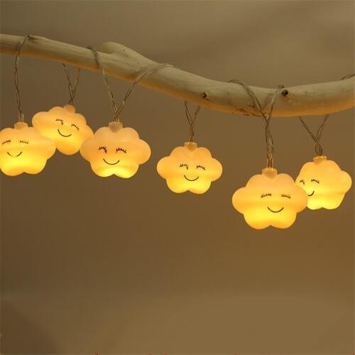 LED Starry Night Lights 2/3/6M String Lights 5.5cm Cloud Shape Lamps Dry Battery Operated Christmas Tree New Year Indoor Lights