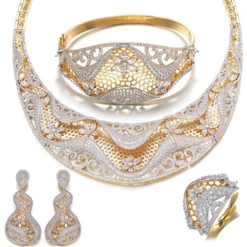 TIRIM Nigeria Stereo Retro Flower Crystal Necklace Set Memorial Day Party Elegant Women Classic Cubic Zirconia Big Jewelry Sets