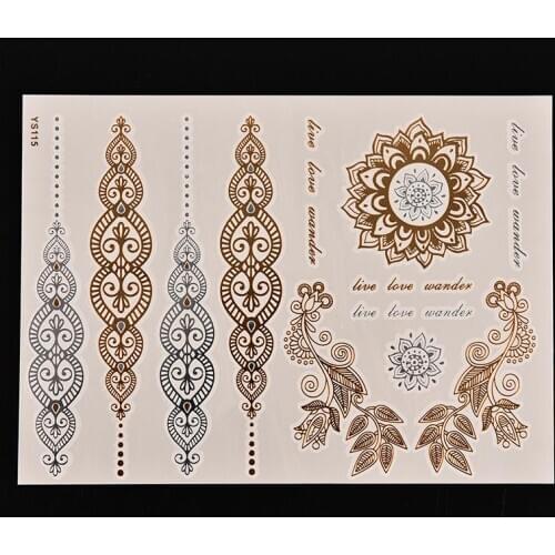 Waterproof Petals Women Beautiful Case Body Art Metallic Flash Temporary Tattoos Stickers 1 Sheet Gold Silver Color