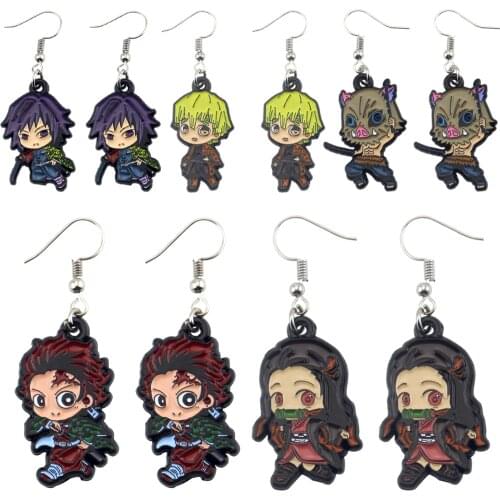 Japan Anime Zinc Alloy keychain Demon Slayer Kimetsu no Yaiba Blade of Ghost Vintage Earring For Women Girl Cosplay Jewelry Gift