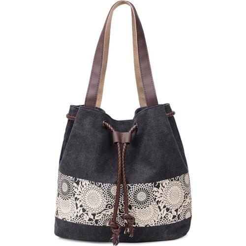 Lady Shoulder Bag Mori Girl Line Pull-Belt New National Style Canvas Bag Dual-Use Vintage Printed Bag duffle bag weekend bag