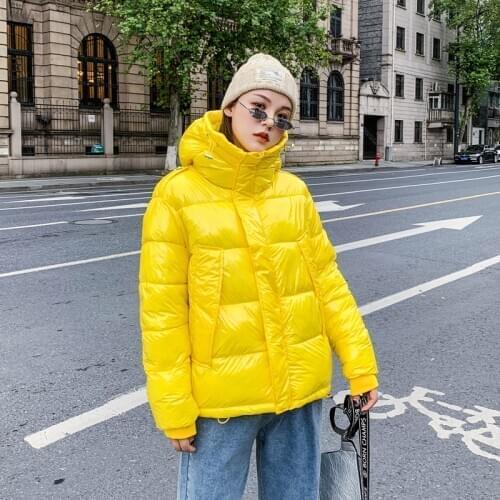 2020 Glossy Yellow/white/black/orange Women Winter Jacket Streetwear Hooded Parkas Female Plus Size Thick Warm Down Cotton Coat