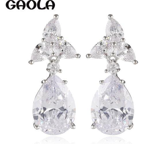 GAOLA High Quality Clear Cubic Zirconia Classic Flower Stud Earrings Engagement Gift GLE9268