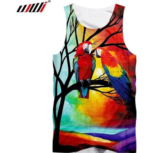 UJWI Vest Homme Hot Gyms 3D Sleeveless Shirt Print Red Parrot Summer Casual Oversized Attire Male Spring Tank Tops