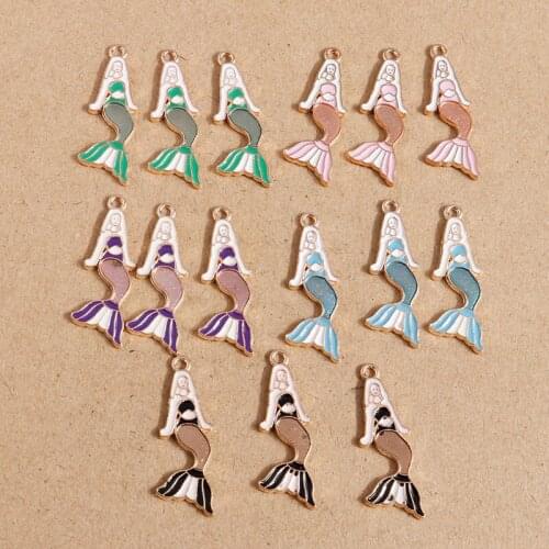 10pcs 14*23mm Cute Enamel 5 Colors Mermaid Charms Pendants for Women DIY Necklaces Earrings Handmade Jewelry Making Accessories