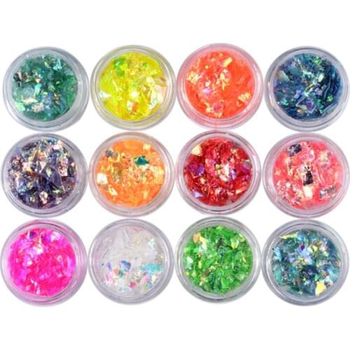 12 box/set Manicure Shell Cellophane Colorful Candy Aurora Papers Hard Epoxy Filling Polish Adhesive Decorative Dotted Hand
