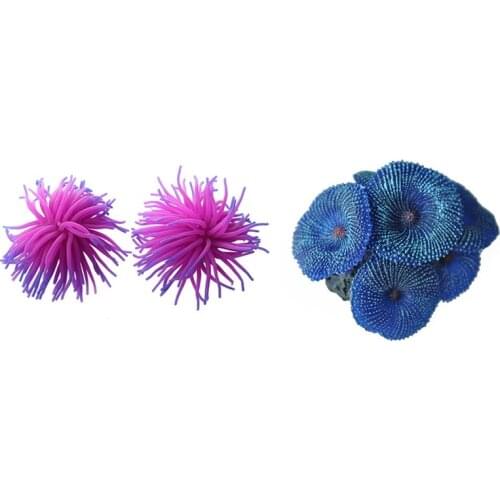 3 Pcs Silicone Aquarium Fish Tank Coral Ornament Decoration, 2 Pcs Purple & 1 Pcs Blue