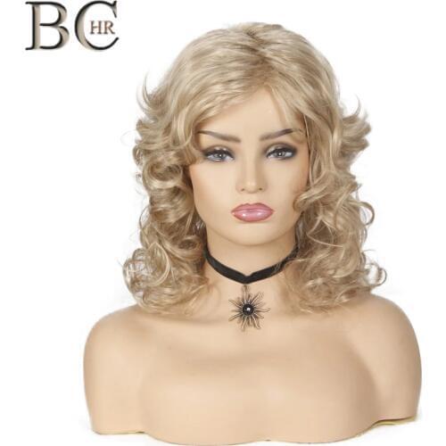 BCHR Long Curly Synthetic Blonde Wigs With Bangs High Temperature Fiber For Women Wigs