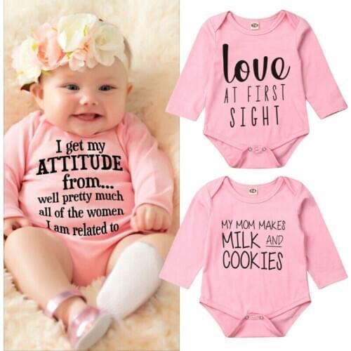 0-18months Newborn Infant Baby Girls Bodysuit Cotton Letter One Piece Bodysuit Baby Girls Clothes Pink Jumpsuit Toddler Playsuit