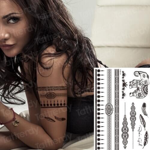 Wrist bracelet tattoo henna lace pattern black sexy indian mandala temporary tattoo sticker hand rose tatoo flower jewelry decal
