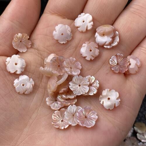 5pcs Carven Pink Shell Flower Pure Natural Material Petals 3D Flower Beads For Handmade Necklace DIY Jewelry Making