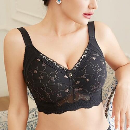 Large Size Womens Wireless Minimizer Bra Full Coverage Lace Embroidery Non Padded Underwear Female Lingerie 36 38 40 42 C D E F