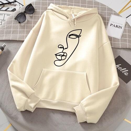 Black Print Half Face Cartoons Womens Hoodie Street Crewneck Sweatshirt Fashion Crewneck Clothes Casual Loose Hoody Female