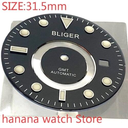 BLIGER dial size 31.5mm premium watch parts black dial mens watch night dial, suitable for Miyota-DG-2813-3804