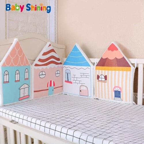 Baby Shining Newborn Baby Crib Bed Bumper 4pc Colorful House Bedding Set Bumper Fence Anticollision Washable Baby Room Accessory