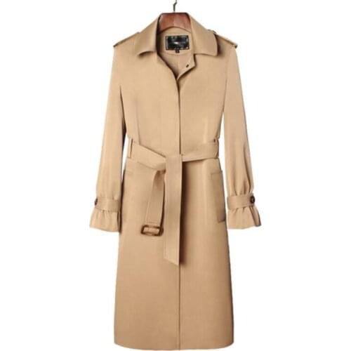 European women trench coat long sleeves spring ladies coats womens casaco feminino single-breasted overcoat woman khaki belt