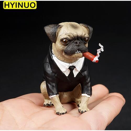 1:6 Scale AS032 Suit Dog Simulation Pet Dog Men in Black leather Pug Model Scene props Character Model Children Gift Toys
