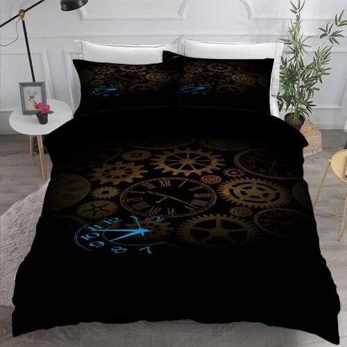 Retro Clock Bedding Set Black Duvet Cover for Adults Bed Set 3D Quilt Watch Comfortable Bedclothes King Size Nordic Bed Linens