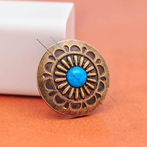 10X 30mm Retro Brass Daisy Floral Blue Turquoise Conchos for Leathercraft Western Cowboy Luggage Bag Accessories Wallet Decor