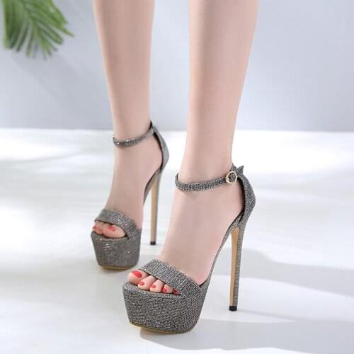 Summer new fish mouth sexy waterproof platform 17CM sandals fashion buckle high heels Europe and America large size 9 40