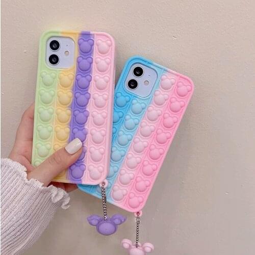 Cute Cartoon Bear Pendant Phone Case For iPhone 11 12 Pro Max Mini X XS XR SE2 6 7 8 Plus Kawaii Soft Silicone Kids Cases Cover