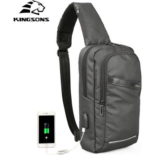 Kingsons Multifunction Chest Pack Men Fashion Shoulder Crossbody Bag Water Resistant Chest Bags USB Charging Travel Sling Bag